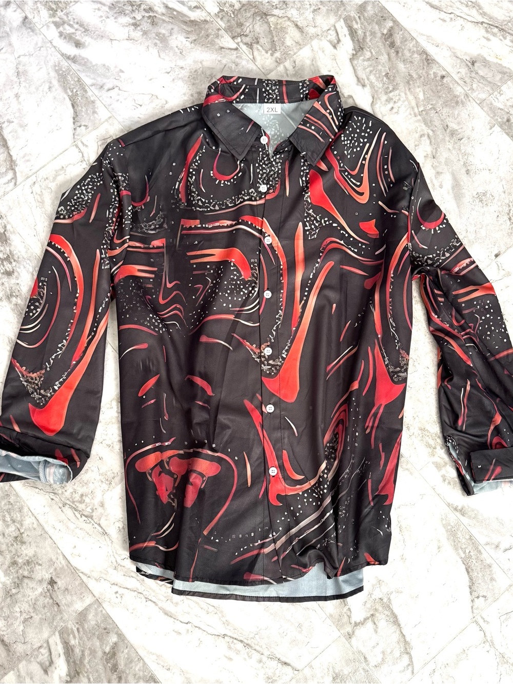Bold Red & Black Swirl Button-Up Shirt